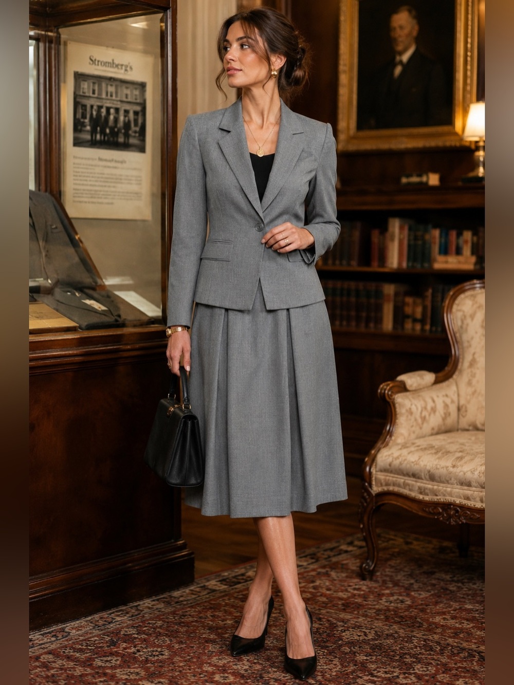 Vintage Stromberg’s Albuquerque Gray Skirt Suit USA Made Collectible Sz 4 Fits 0